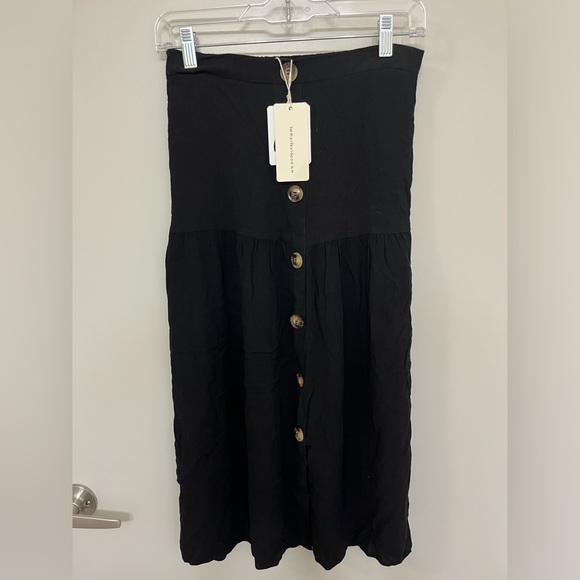 NWT Commense Black Midi Skirt Size Small Button Front - Picture 3 of 6